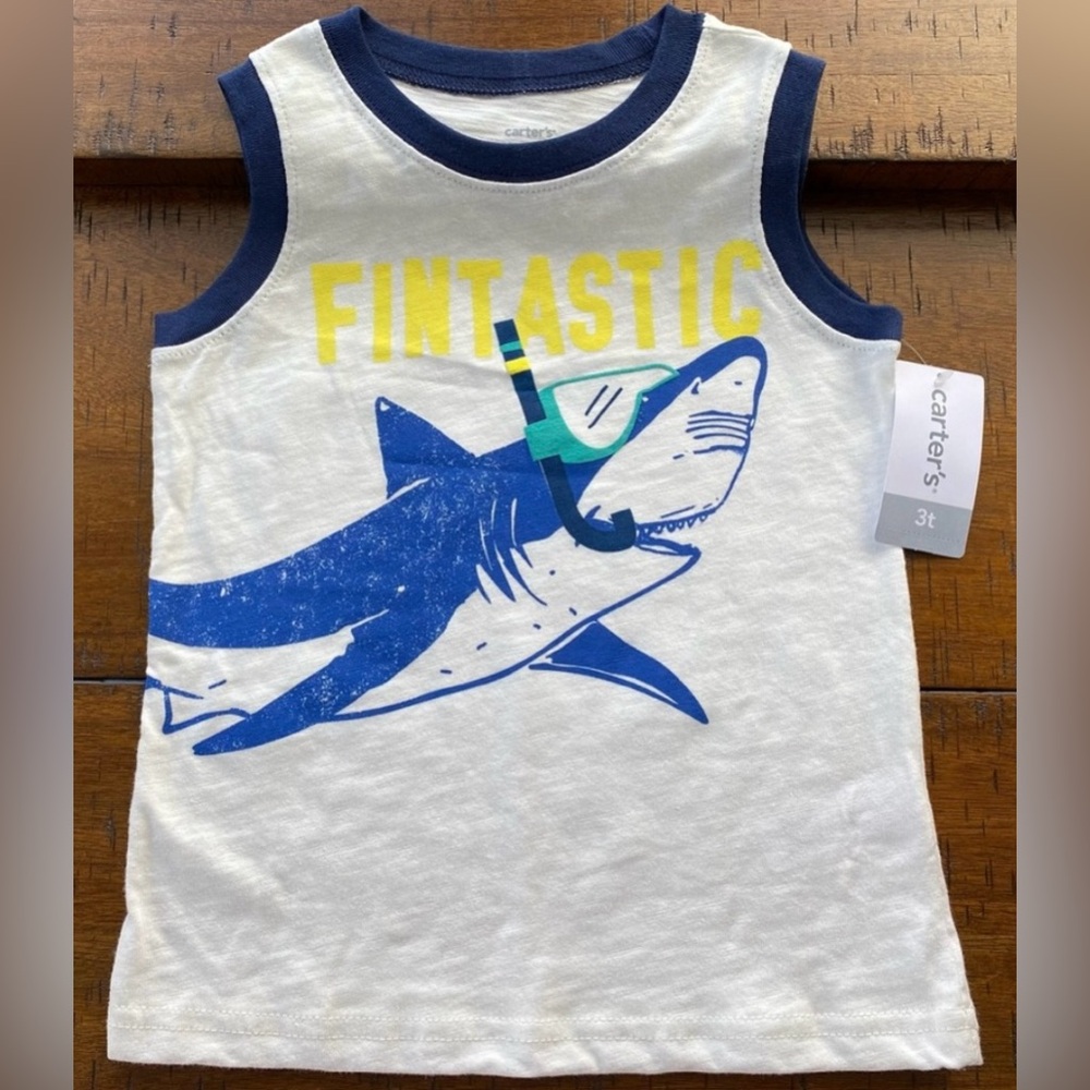 •NWT•Carter’s Toddler Boy Sleeveless Graphic Top- ‘Fintastic’🦈